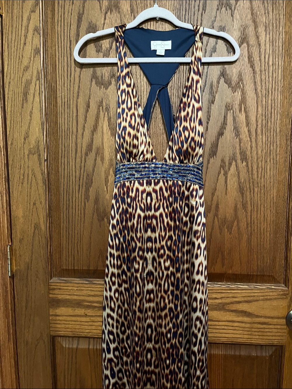 Jessica Simpson Leopard Print Maxi Dress with Navy Accents